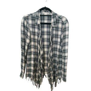 Willow & Clay Open Waterfall Cascade Plaid Shirt with Fringe, Size Small